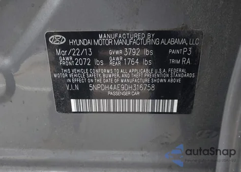 2013 Hyundai Elantra Gls from USA, damaged, VIN 5NPDH4AE9DH316758